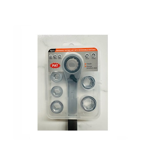 6PC Universal Socket with Reversible Ratchet A